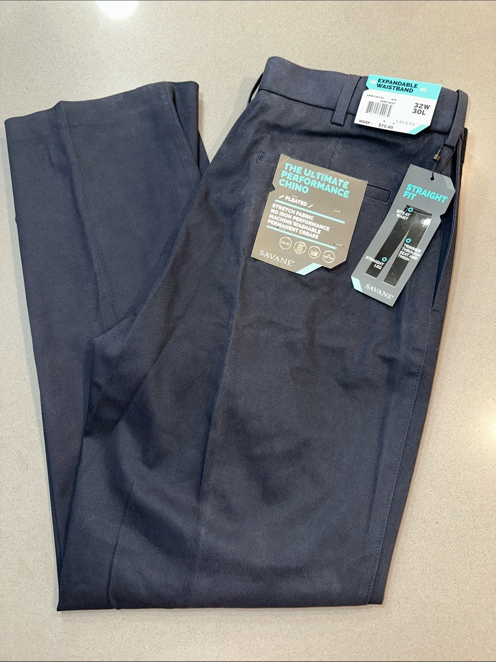 Savane Men’s Navy Straight Fit Performance Chinos